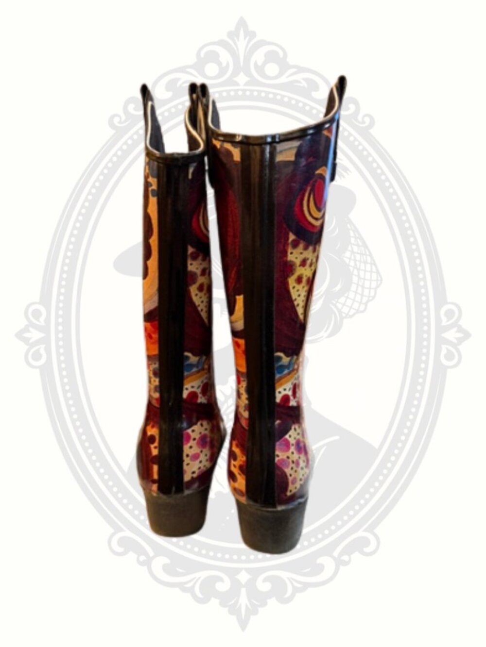 Madeline Colorful Western Rain Boots Psychedelic Print Mid Calf Festival Stateme - Picture 4 of 6